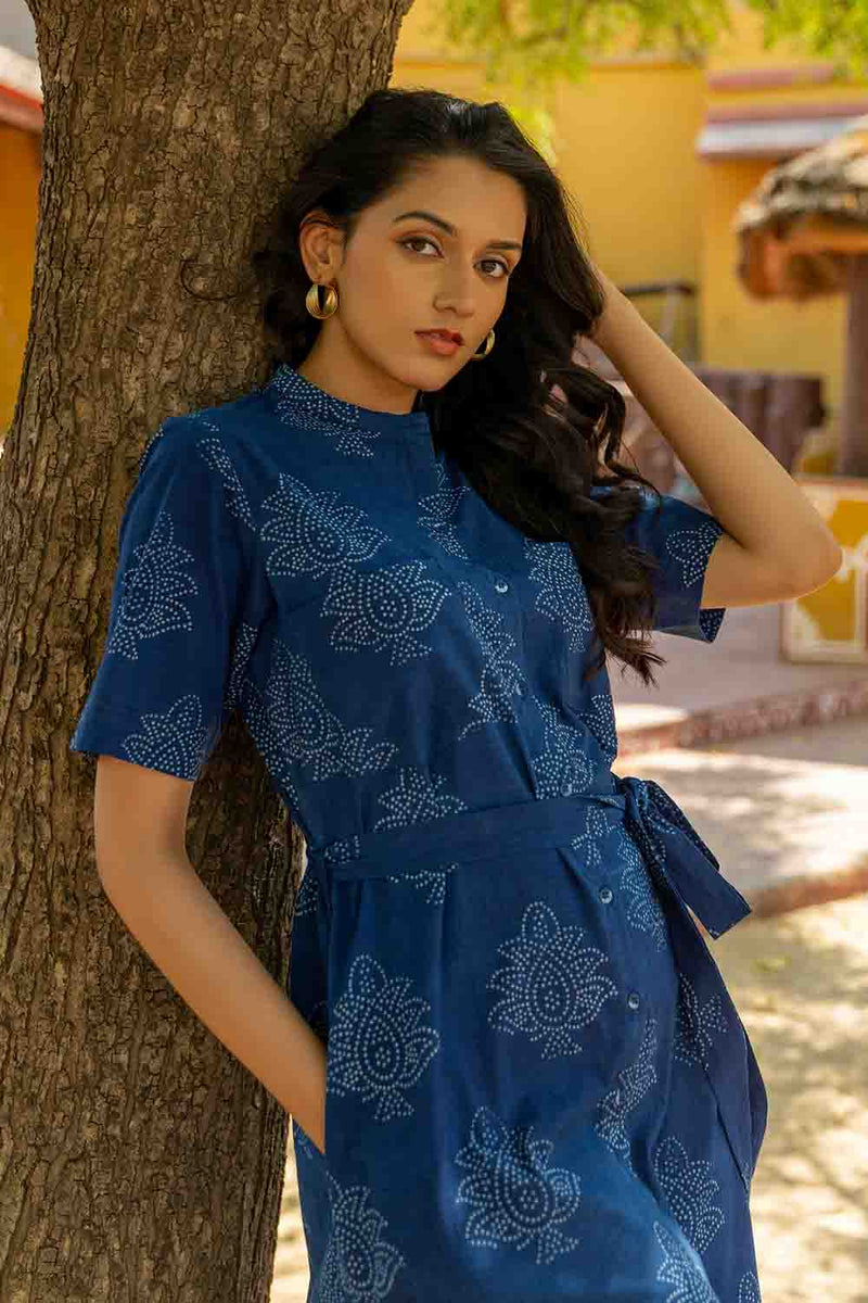 Handcrafted Indigo A-Line Dress Elegant & Timeless Terhataali Handcrafted Indigo A-Line Dress Elegant & Timeless Terhataali