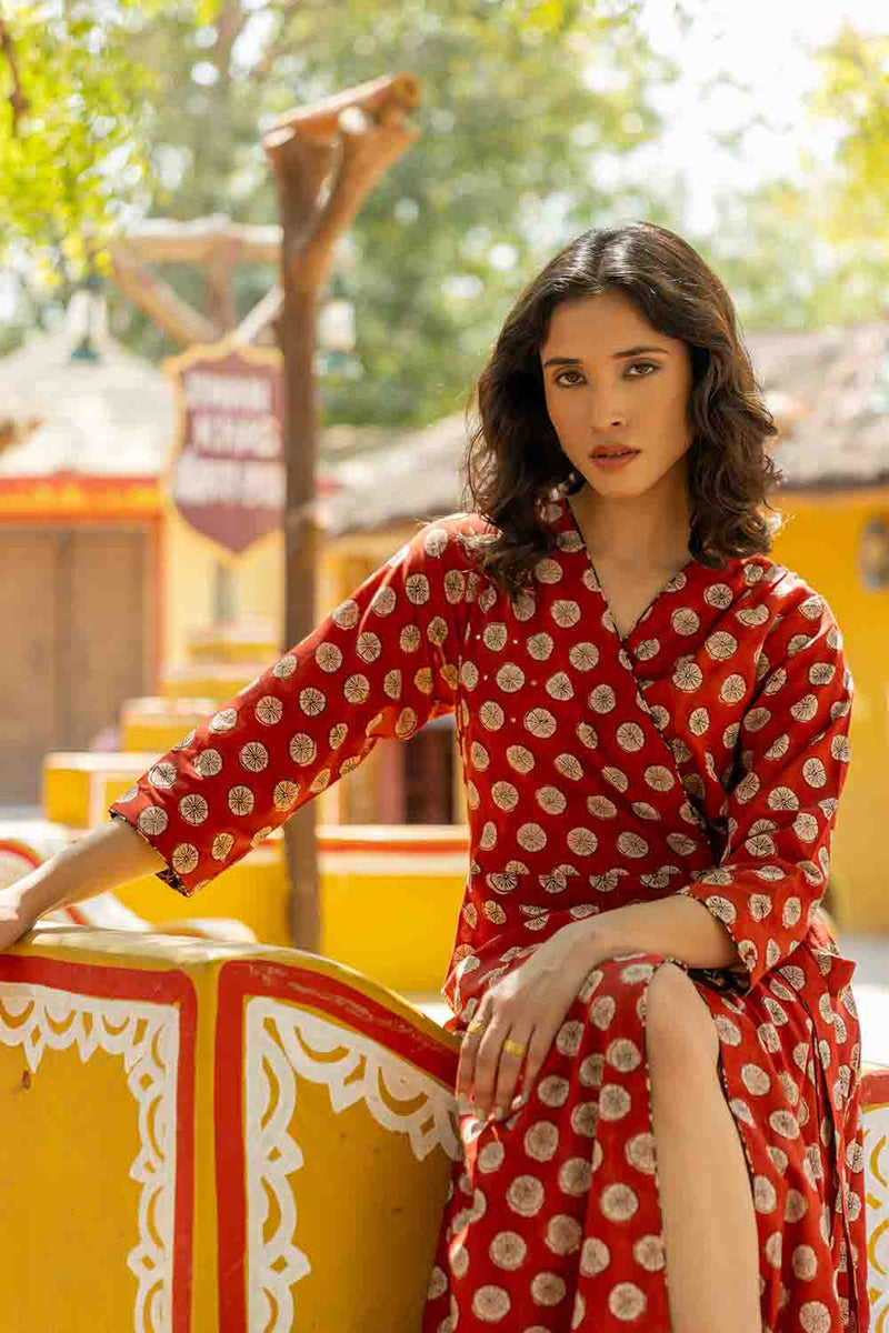 Rust Hand Block Overlap Cotton Dress – Artisan Made Elegant & Earthy –  Terhataali